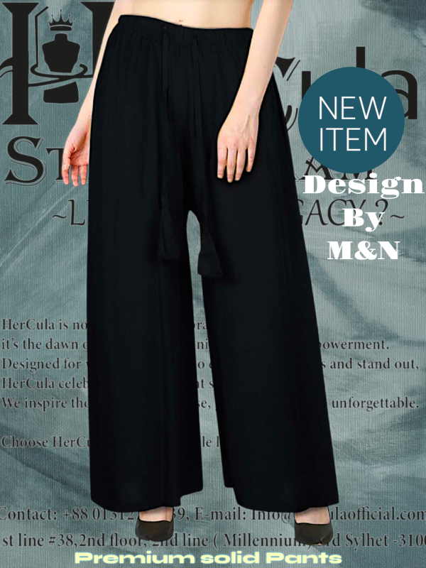 Flatter your silhouette with M&N's jet black palazzo pants. Ultra-comfy, wrinkle-free, and perfect for daily wear. 4.8★ rated!